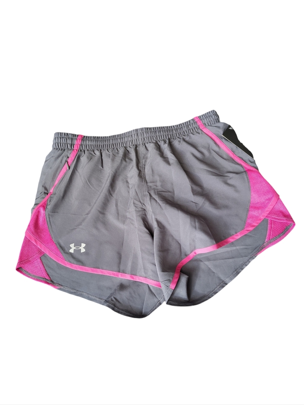 Under Armour Fly By 3" Gray/Pink Athletic Shorts--Inner Lining & Zip Pocket